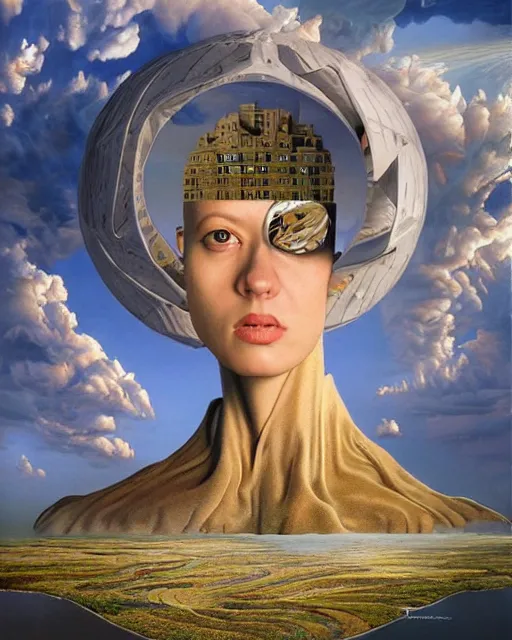 Prompt: gender dysphoria theme surrealist art in the styles of igor morski, jim warren, and rob gonsalves, intricate, hyperrealistic, volumetric lighting