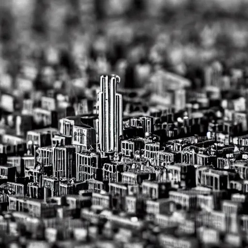 Image similar to an electron microscope photo of a tiny city, bokeh