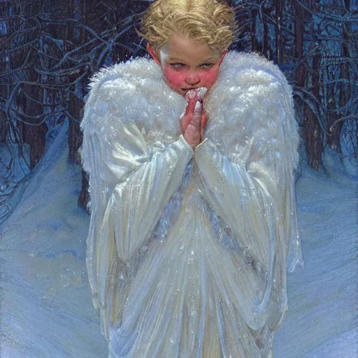 Image similar to portrait of a frost angel, by donato giancola and norman rockwell.