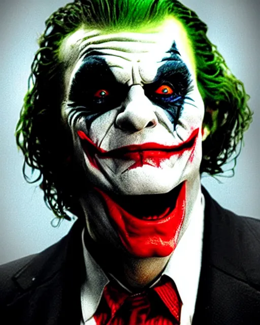 Image similar to Film still close-up shot of Vince McMahon as The Joker from the movie The Dark Knight