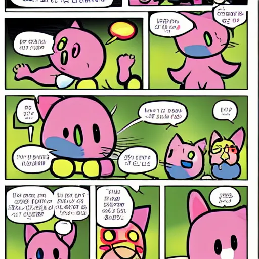 Image similar to Kirby in a cute comic about cats