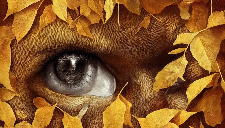 Image similar to golden leaves at frame border, creative!!! composition for a book cover!!!, absurdly beautiful, ultrafine hyperrealistic detailed animal face by wlop and artgerm and greg rutkowski, intricate linework, sharp focus, smooth, octopath traveler, final fantasy, unreal engine, dramatic lighting, ethereal, 8 k