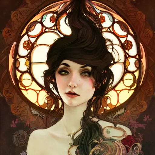 Image similar to a portrait in the style of anna dittmann and loish and alphonse mucha.