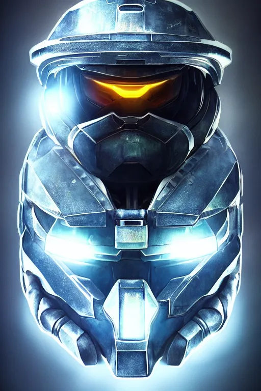 Image similar to robot ninja mask helmet halo master chief radiating a glowing aura global illumination ray tracing hdr fanart arstation by ian pesty and katarzyna da „ bek - chmiel