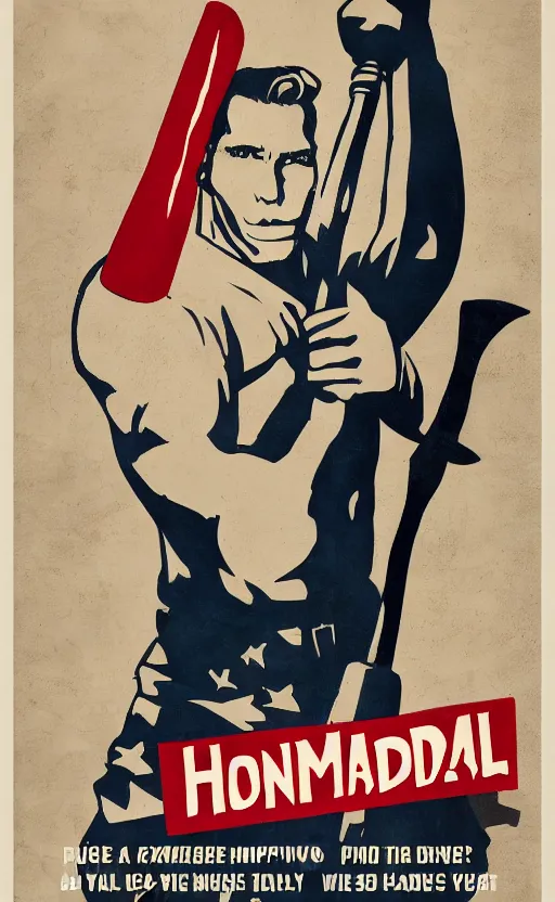 Prompt: propaganda poster jerma holding an axe, 8 k, trending on artstation