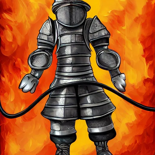 Image similar to old man firefighter knights armour, highly detailed, digital art, sharp focus, trending on art station, anime art style