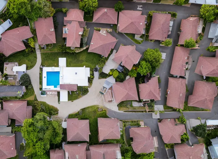 Prompt: realistic photo of a house from above, clean photo, stock photo, award winning, editorial, beautiful, establishing shot, 3 5 mm, zeiss lens, canon, nikon