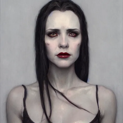 Image similar to portrait of a lady vampire, 35mm, depth of field ominous, sharp, detailed, photorealistic, high definition, 4k, artstation, donato giancola, Greg Rutkowski, matthew benedict, character design