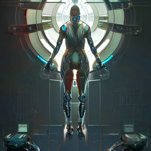 Image similar to symmetry! futuristic robotic, apex legends, metal and wires, epic lighting, epic pose, illustration, highly detailed, art by artgerm and greg rutkowski and alphonse mucha