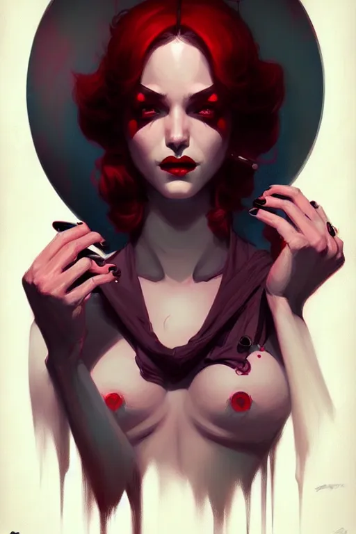 Image similar to portrait noir femme fatale by sabbas apterus and james jean, saturated colors, concept art, beautiful composition, digital painting, trending on artstation, mucha