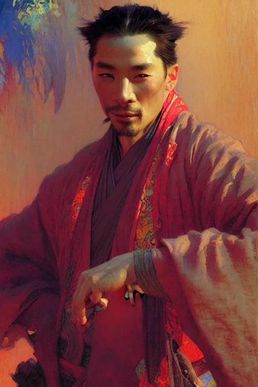 Image similar to attractive man, ming dynasty, cool colors, painting by gaston bussiere, craig mullins, greg rutkowski, alphonse mucha