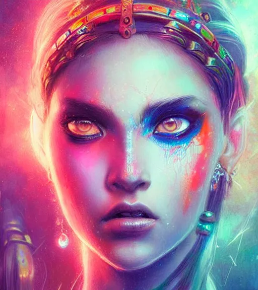 Prompt: beautiful intricate exquisite mayan princess realistic face, beautiful eyes, neon colors, drawing, in the style of greg rutkowski, fantasy, amazing detail, epic, intricate, elegant, smooth, sharp focus