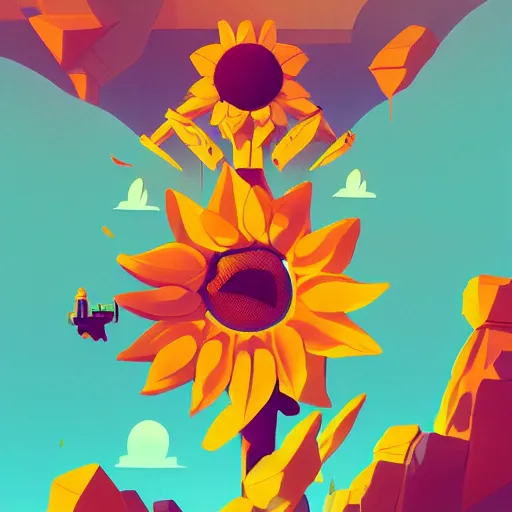 Prompt: beautiful sunflower, isometric, by Anton Fadeev and Simon Stalenhag, trending on artstation