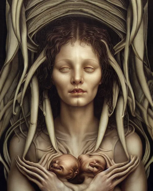 Image similar to newborn from alien by evelyn de morgan, by hr giger, hd, hyper detailed, 4 k