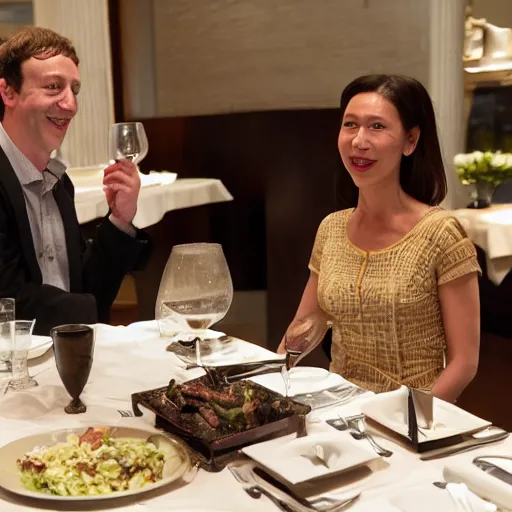 Prompt: Gul dukat eating dinner with Mark Zuckerberg at the four seasons