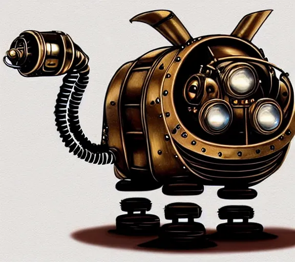 Image similar to futuristic steampunk ferret - shaped robot, steam - powered bioshock ferret - shaped mechanical robot, professional steampunk concept art