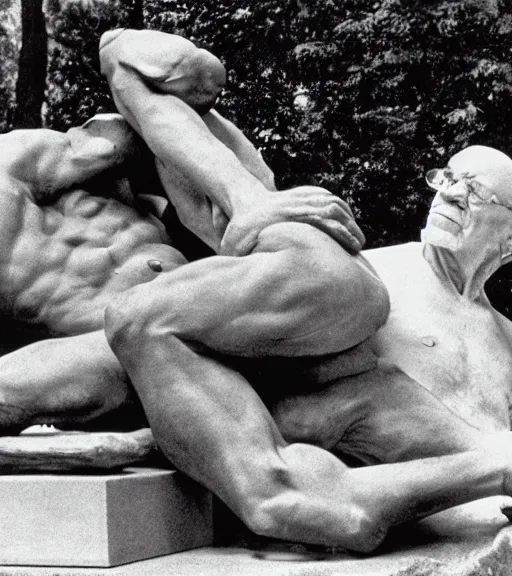 Image similar to full body, sigmund freud wrestling with michel foucault, sculpture by auguste rodin