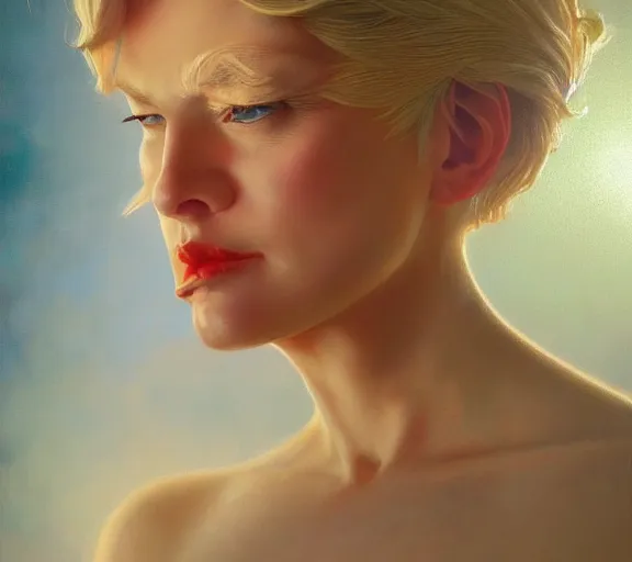 Image similar to photography of sensual donald trump, deep focus, intricate, elegant, highly detailed, digital painting, artstation, concept art, matte, sharp focus, illustration, art by artgerm and greg rutkowski and alphonse mucha and gil elvgren