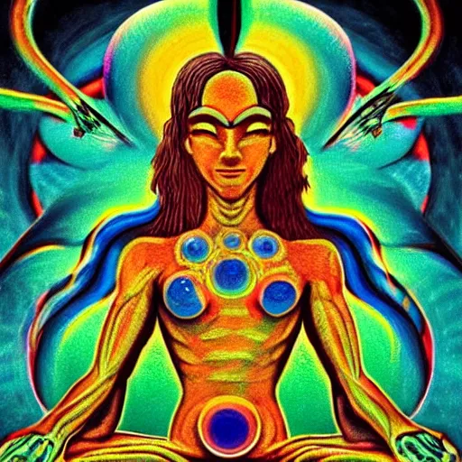 Prompt: the embodiment of DMT, the incarnation of DMT, the avatar of DMT, the face of DMT, the human form of DMT