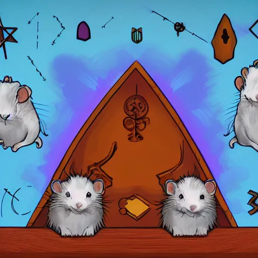 Prompt: the occult hamsters surrounding the sigil waiting for the rift to stabilize, digital art