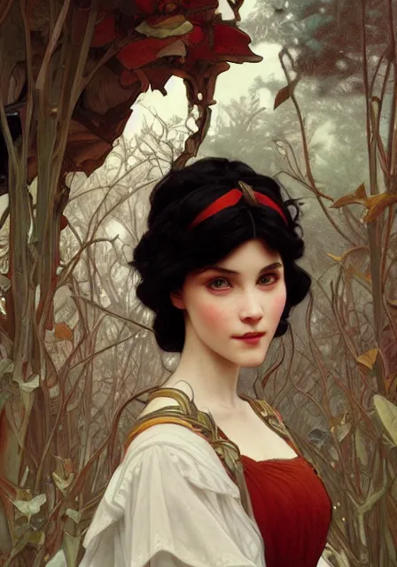 Image similar to snow white dance, intricate, elegant, highly detailed, digital painting, artstation, concept art, smooth, sharp focus, illustration, art by artgerm and greg rutkowski and alphonse mucha and william - adolphe bouguereau