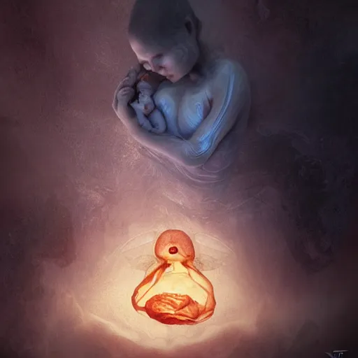 Prompt: a fairy fetus in utero, dramatic lighting, cinematic, establishing shot, extremely high detail, foto realistic, cinematic lighting, post processed, concept art, high details, cinematic, 8k resolution, beautiful detailed, photorealistic, digital painting, artstation, concept art, smooth, sharp focus, artstation trending, octane render, unreal engine