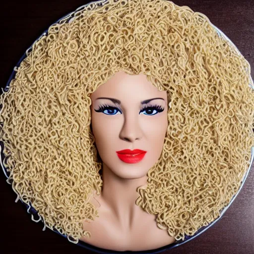 Image similar to playboy model made of noodles