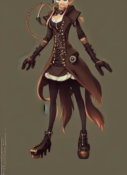 Image similar to wide angle beautiful full body portrait of a strong female anthropomorphic anthro lynx fursona wearing a steampunk dress. character design by disney, anime, manga, charlie bowater, ross tran, artgerm, and makoto shinkai, detailed, soft lighting, rendered in octane