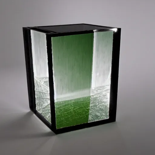 Prompt: a glass cube with caustics coming out of it.