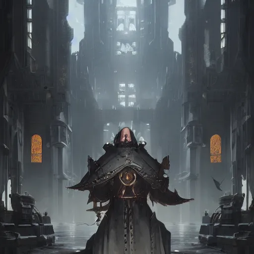 Image similar to concept art, holy inquisition, imperial military, cyberpunk, trending on artstation, high quality, brush stroke, portraiit, symmetry, sparths, andree wallin, edvige faini, balaskas