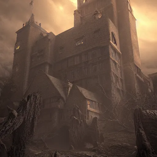 Image similar to a lovecraftian horror castle scene, cinematic, arstation, detailed, octane,