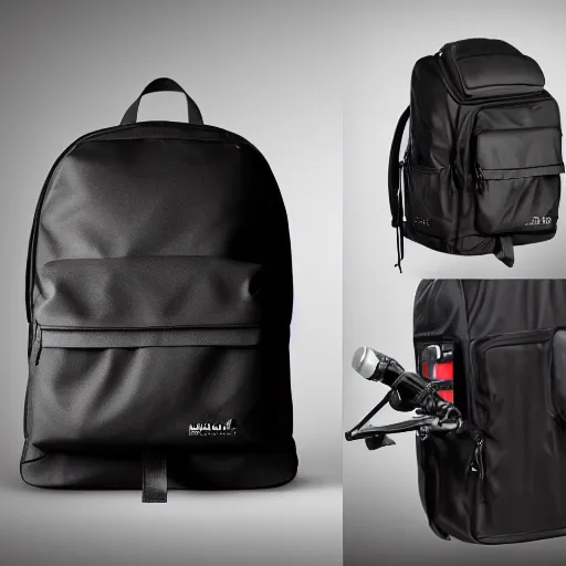 Prompt: black backpack, studio lighting, studio photo, very detailed, 4 k, advertisement
