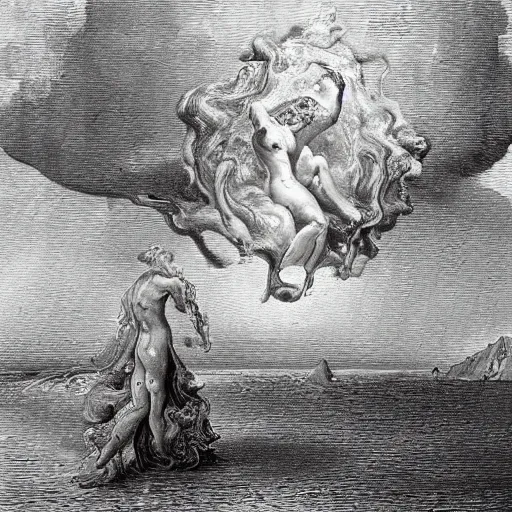 Prompt: Melting Watches by Salvador Dali and Gustave Doré,