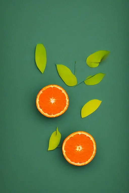 Image similar to minimalist boho style art of an orange with green leaves on white background