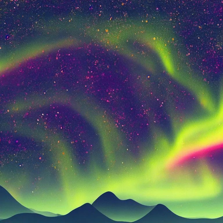Image similar to a beautiful artistic painting of mountain line in outer space, mountain label, northern lights in methocosmos or outer space, almost like in the sky or all in the amazing outdoors view, long exposure, 8 k resolution, trending on artstation