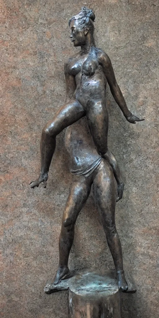 Image similar to detailed photo of old iron patina statue of most famous woman, full body portrait, various bending poses, photorealism, intricate detail, museum diffuse lighting