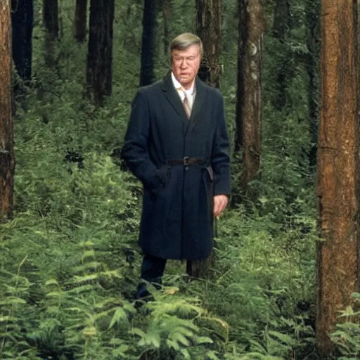 Prompt: John Nettles as DCI Tom Barnaby standing in a sunny forest clearing.