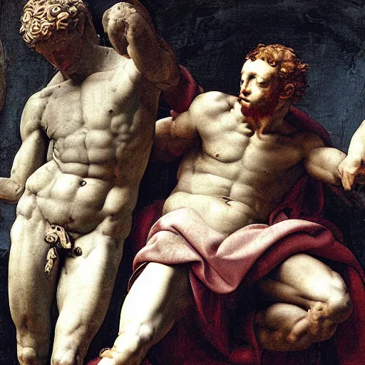 Prompt: high quality high detail painting michelangelo, david after killing giant goliath