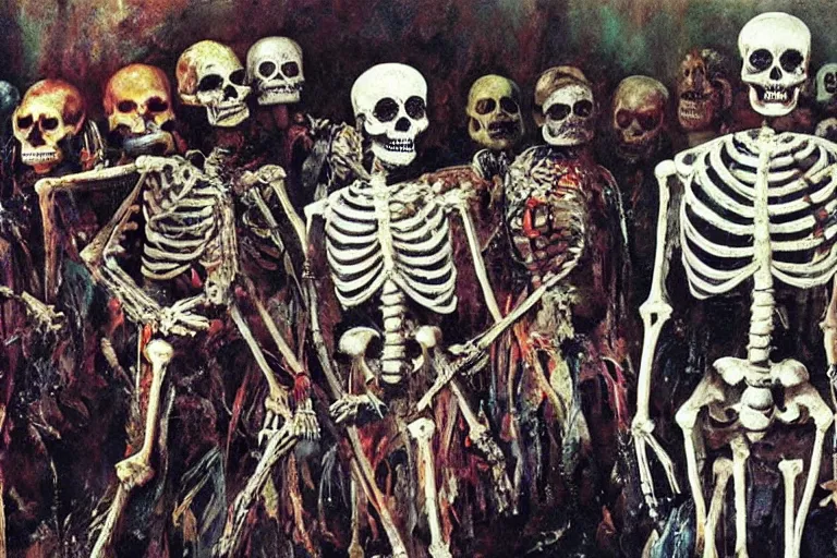 Prompt: scene from spartacus, day of the dead, cyber skeleton, neon painting by otto dix