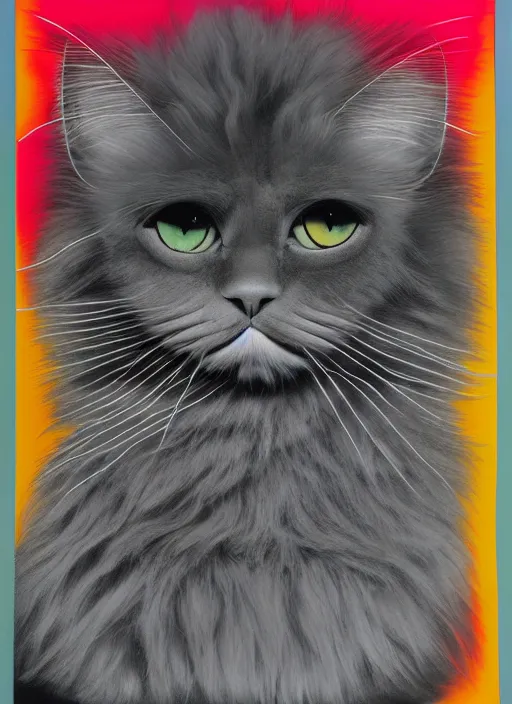 Image similar to futuristic lasers tracing, laser cat, selkirk rex longhair, by steven meisel, kaws, rolf armstrong, mondrian, kandinsky, perfect geometry abstract acrylic, octane hyperrealism photorealistic airbrush collage painting, dark monochrome, fluorescent colors, minimalist rule of thirds, eighties eros