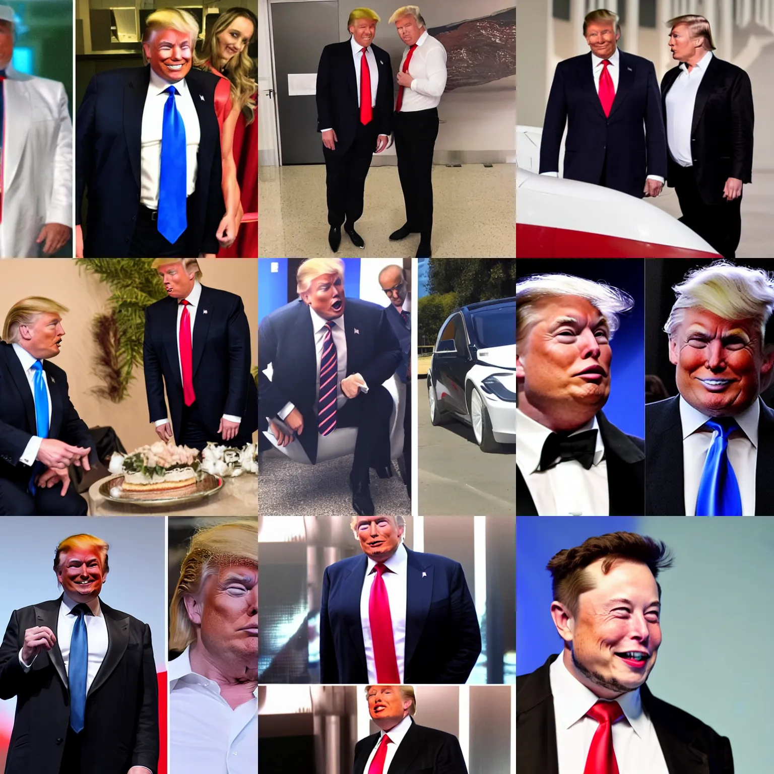Prompt: elon musk dressed up as donald trump