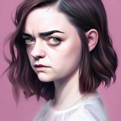 Prompt: a portrait of a combination of Maisie Williams, Anne Hathaway, Christina Ricci, Lucy Hale, Krysten Ritter and Natalia Dwyer, long hair, brown eyes, art by lois van baarle and loish and ross tran and rossdraws and sam yang and samdoesarts and artgerm, digital art, highly detailed, intricate, sharp focus, Trending on Artstation HQ, deviantart, unreal engine 5, 4K UHD image