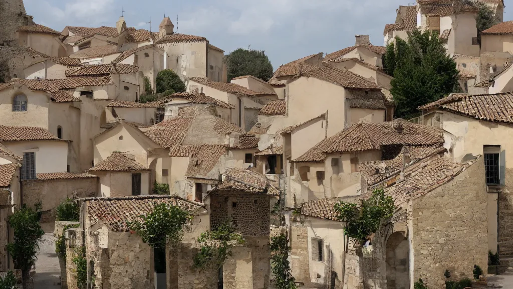 Prompt: old French village heavily influenced by islamic architecture
