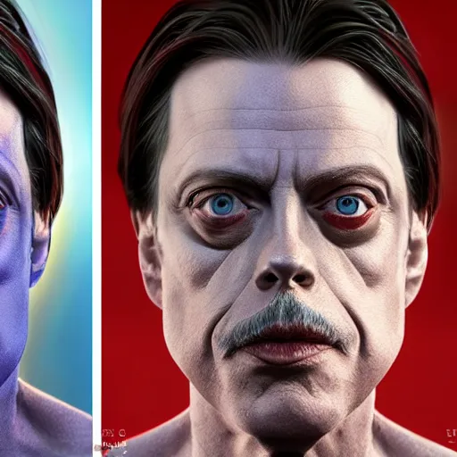 Image similar to hyperrealistic mixed media image of steve buscemi as skinny superman, stunning 3 d render inspired art by xiang duan and thomas eakes, perfect facial symmetry, flawless bone structure, realistic, highly detailed attributes and atmosphere, dim volumetric cinematic lighting, 8 k octane detailed render, post - processing, masterpiece,