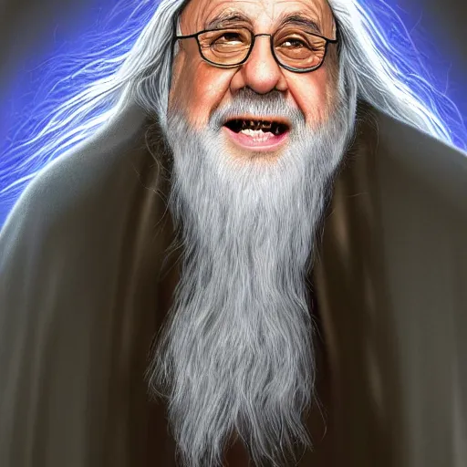 Prompt: portrait danny devito as gandalf, deviantart, ultra realistic illustration, final fantasy, high quality