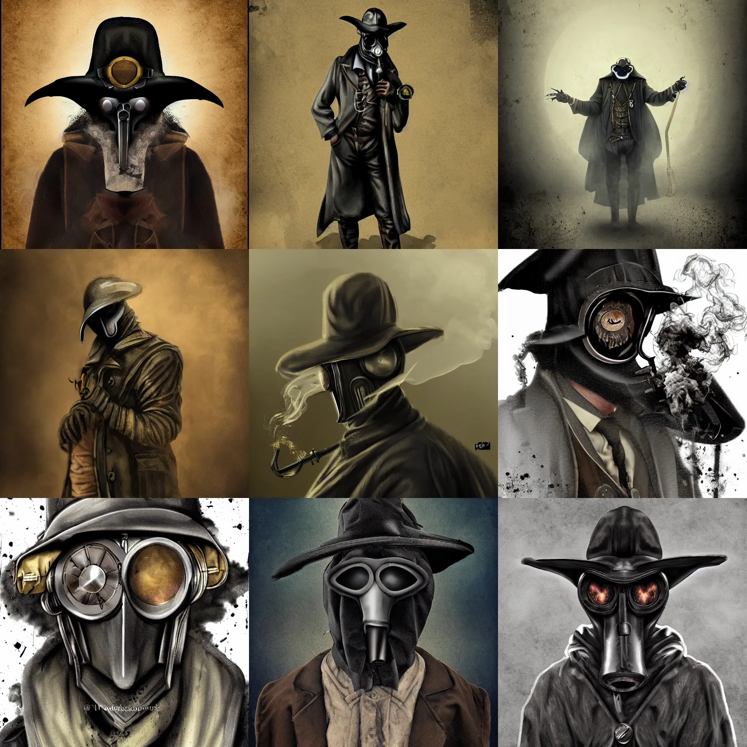 Prompt: dieselpunk plague doctor, dirt and grime, digital art, smoke, dramatic lighting, portrait