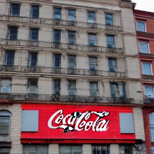 Image similar to a ghost sign on the side of a building, advertising coca - cola