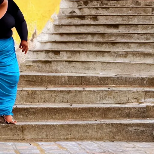 Image similar to a fat Indian woman falling down steps in Porto