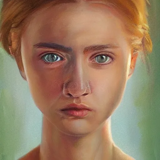 Image similar to amazing portrait painting, what\'s wrong with her eyes?