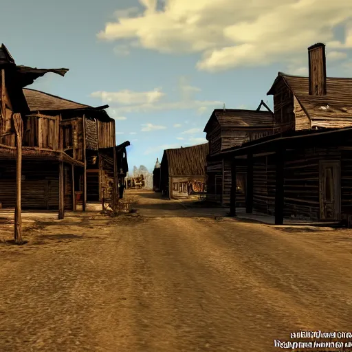 Image similar to red dead redemption style ghost town, skeletal remains, eerie